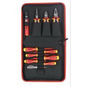 Felo Набор диэлектрических отверток SL/PH/PZ E-Slim ERGONIC, бокорезов, плоскогубцев, длинногубцев, стриппера и отвертки тестера напряжения сети в сумке 41381104