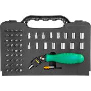 DR0253S Рукоятка отверточная трещоточная с гибкой головкой в наборе с битами и головками, 53 предмета