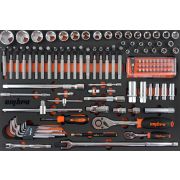 OMT131STE Набор головок торцевых 1/4« 5-13 мм, 1/2» DR 10-32 мм с аксессуарами и вставками-битами в EVA ложементе 560х375 мм, 131 предмет