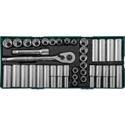 S05H4238SP Набор головок торцевых стандарных 12-гранных и глубоких 6-гранных дюймовых с аксессуарами в ложементе, 38 предметов
