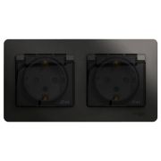 Розетка 2-м СП 2мод. Glossa 16А IP44 с заземл. защ. шторки в сборе антрацит SE GSL000747